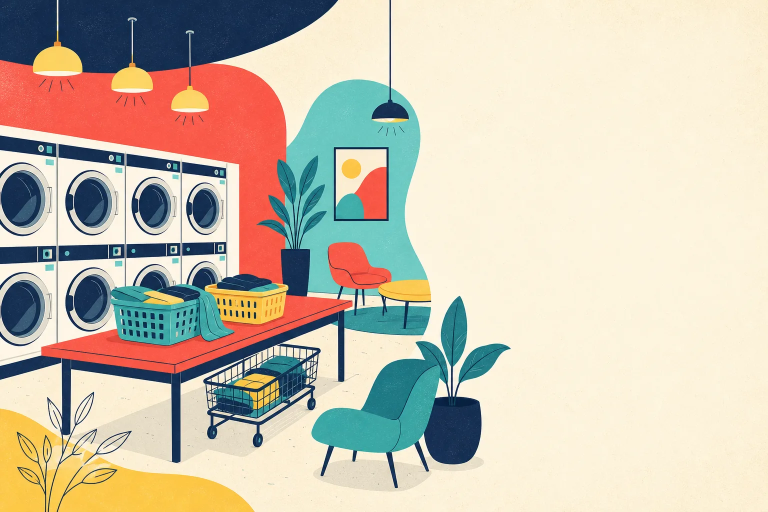 Flat illustration for the article "Better Designs For Laundromats".