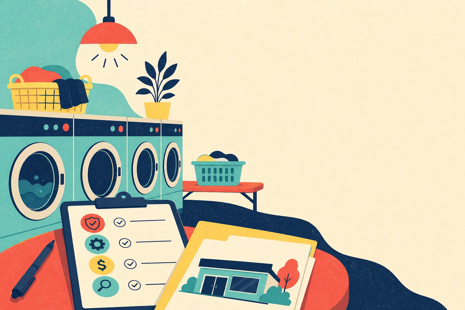 Flat illustration for the article "Contingencies to Consider in a Laundromat Purchase".