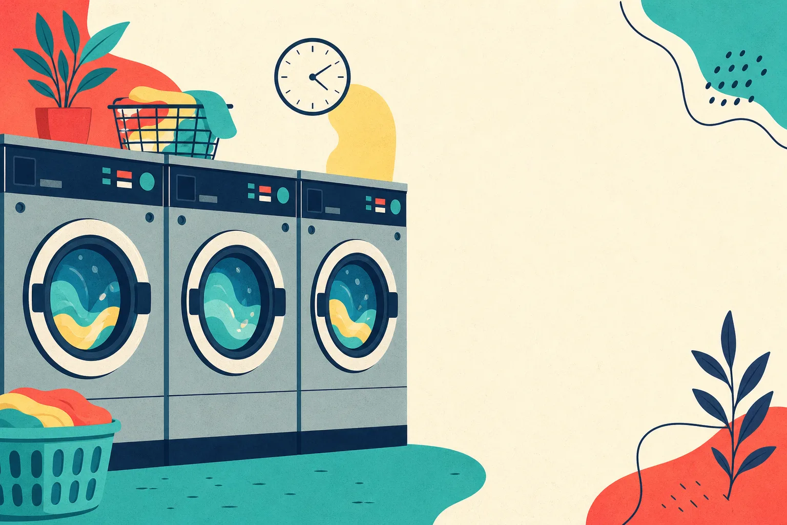 Flat illustration for the article "How Long Do Front Load Commercial Washers Last in Laundromats".