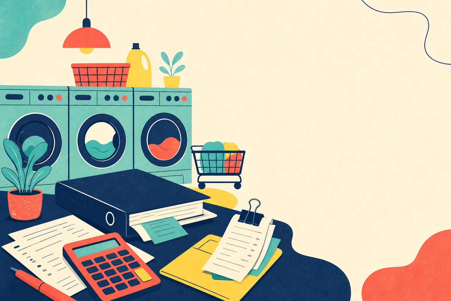 Flat illustration for the article "How to Keep Your Books for a Laundromat".