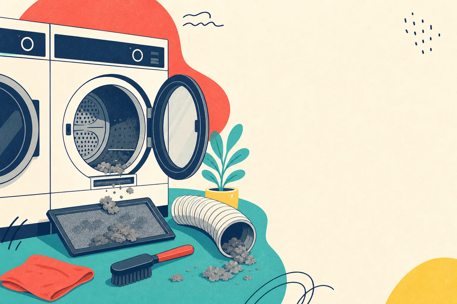 Flat illustration for the article "Laundromat Dryer Upkeep".