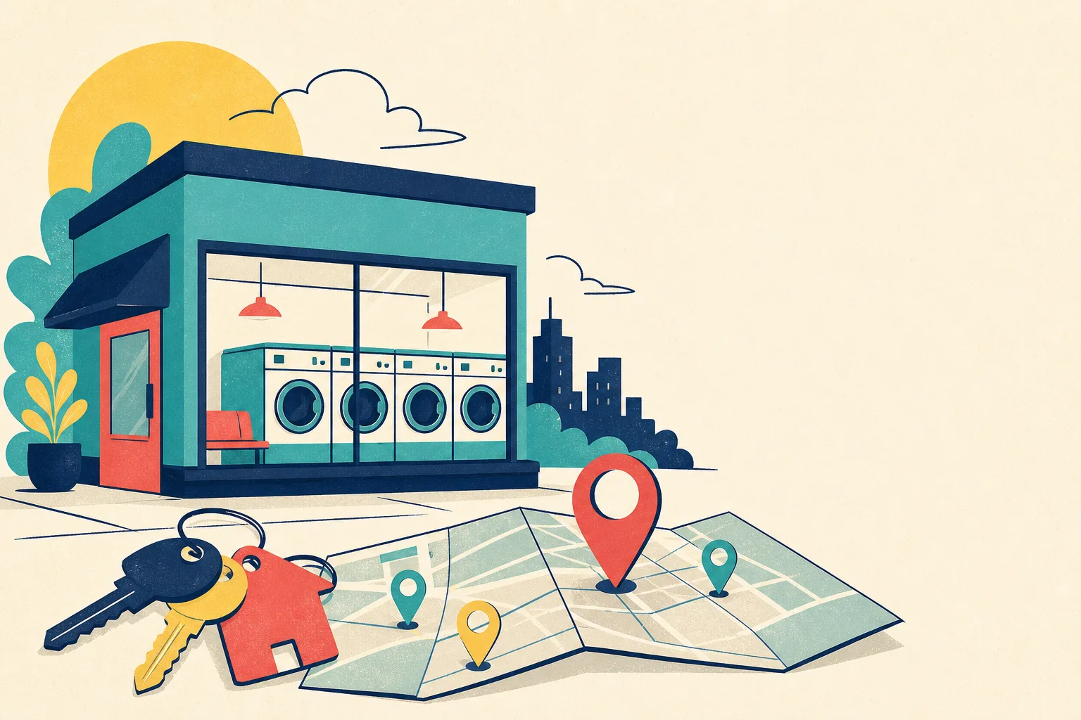 Flat illustration for the article "Laundromat Leasing".