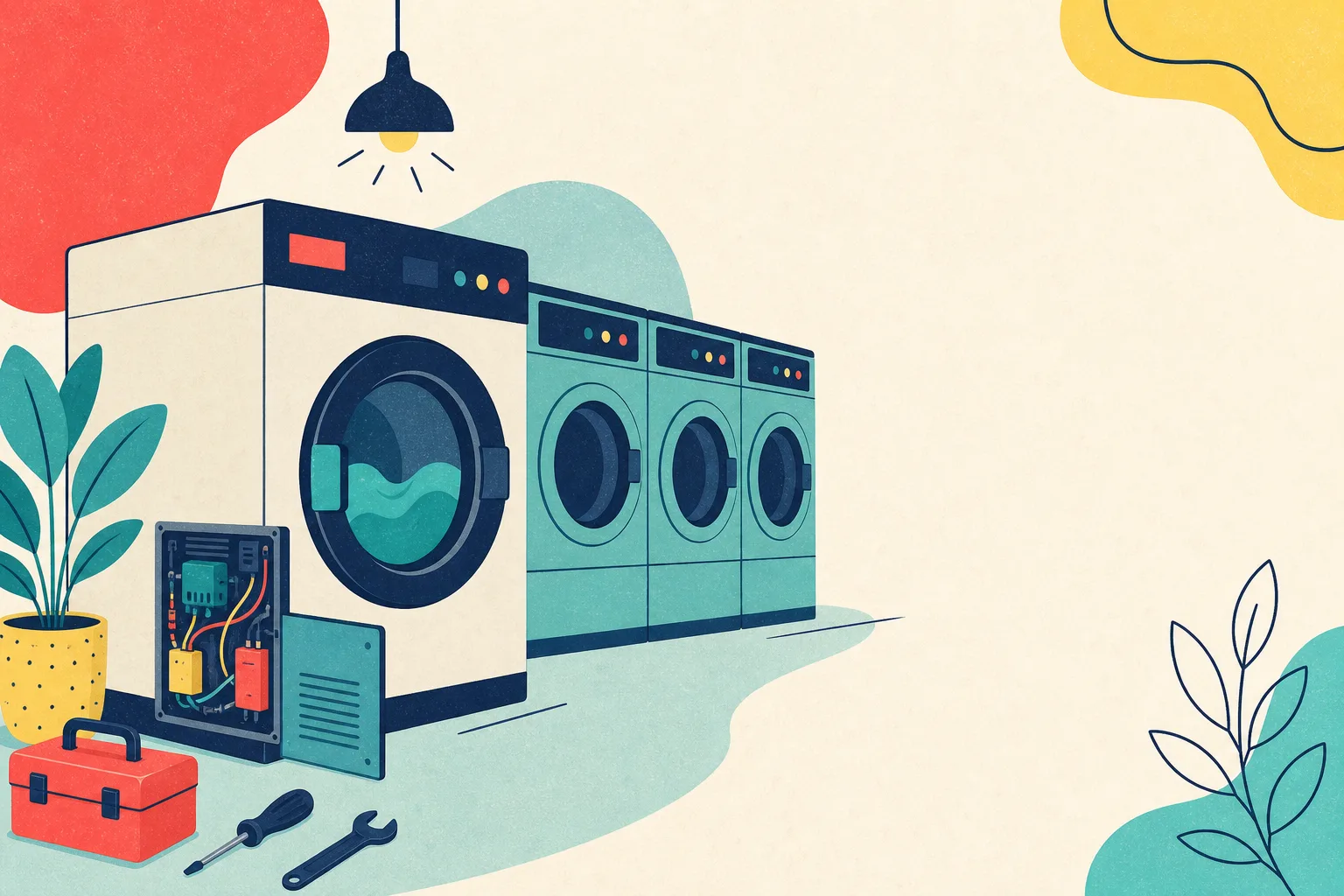 Flat illustration for the article "MODIFICATIONS TO YOUR LAUNDROMAT EQUIPMENT".