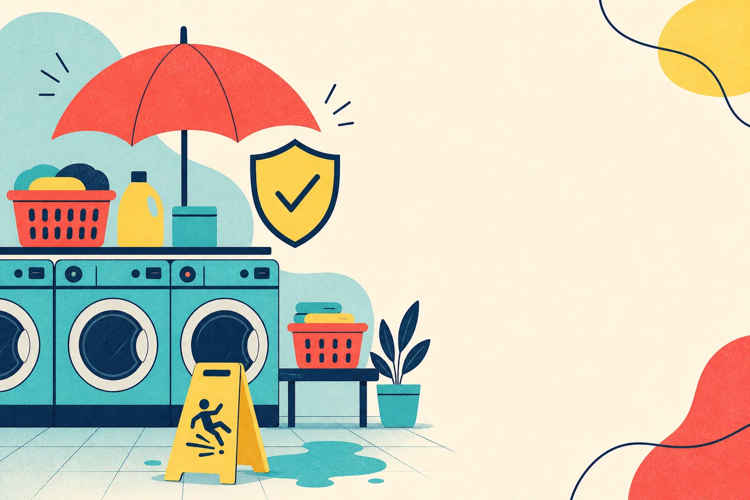 Flat illustration for the article "Preventing and Understanding Liability Claims for Laundromat Owners".