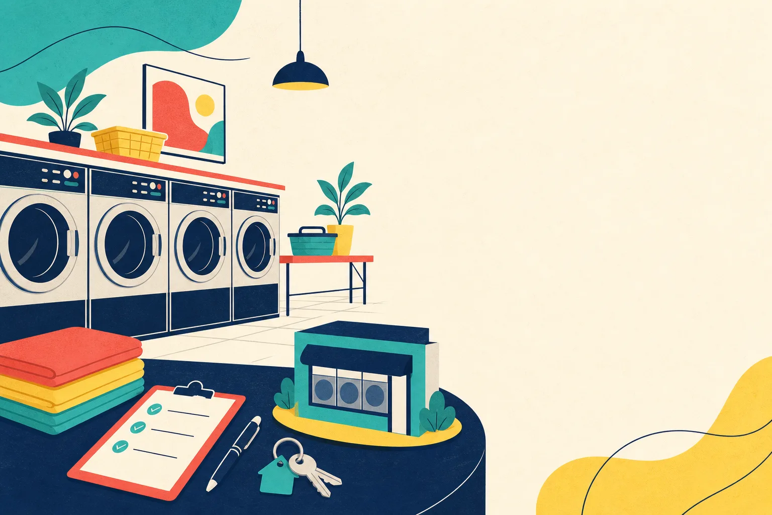 Flat illustration for the article "Selecting a Laundromat Broker".