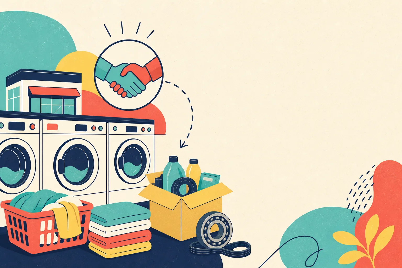 Flat illustration for the article "Selecting a Laundromat Distributor".