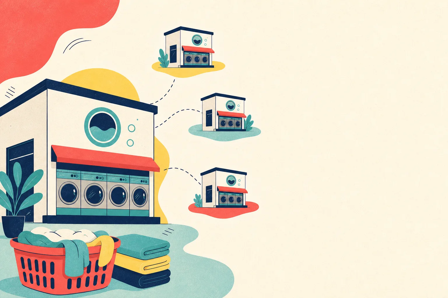 Flat illustration for the article "Should I Develop a Chain of Laundromats".