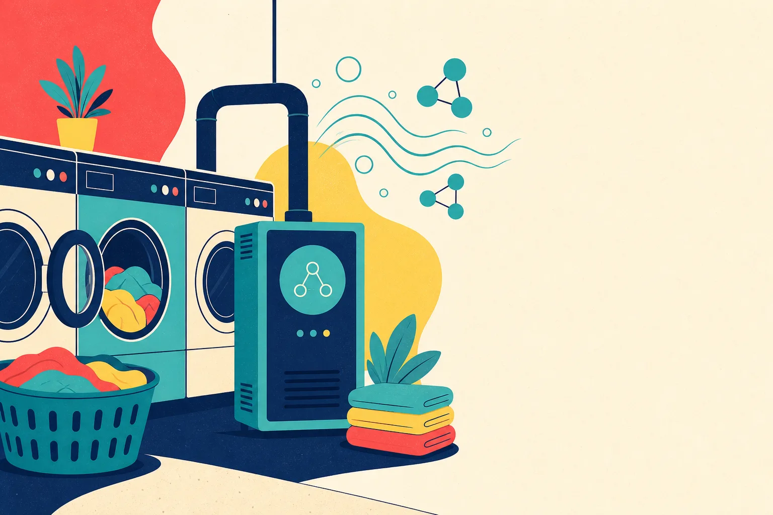 Flat illustration for the article "So You Want To Use Ozone in Your Laundromat".