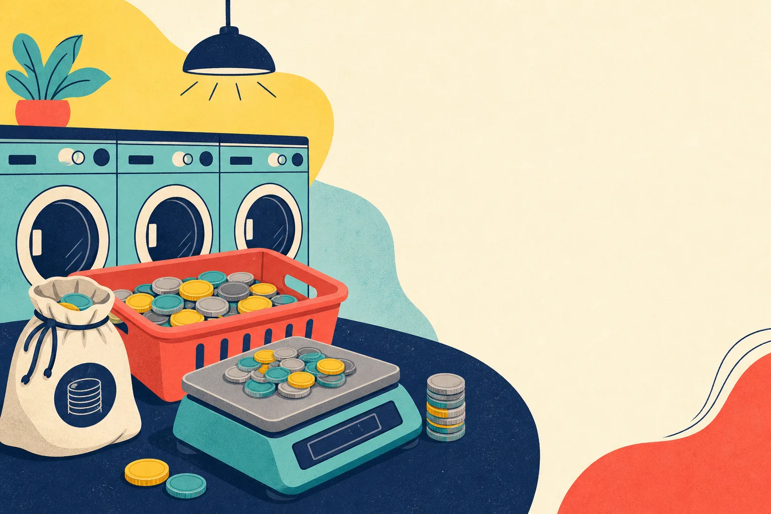 Flat illustration for the article "Weighting Your Coin in Laundromat Collections".