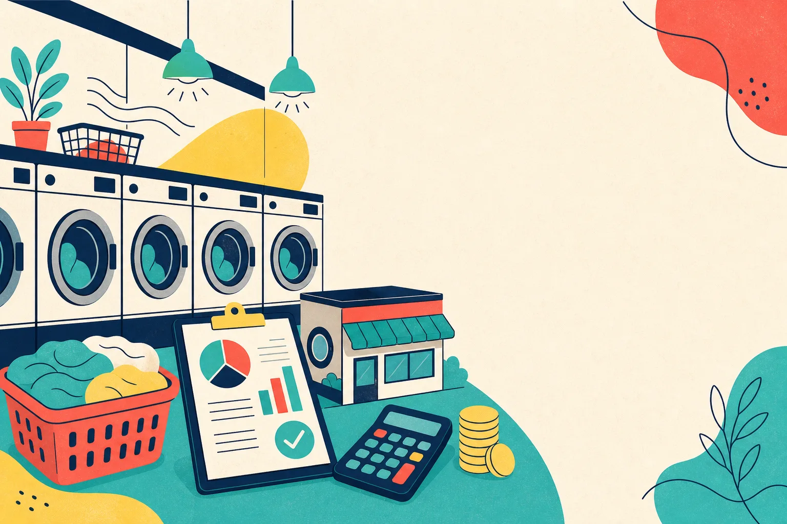 Flat illustration for the article "What Investment Should a Laundromat Buyer Expect".