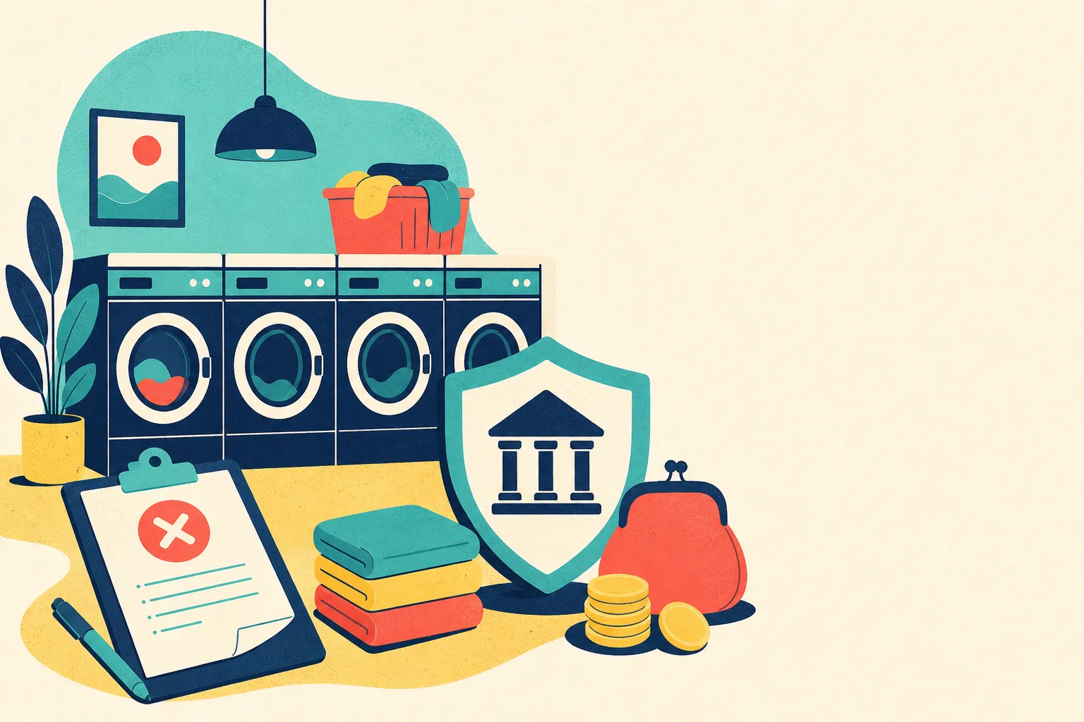 Flat illustration for the article "Who Should Pay Cancellation of Laundromat Escrow Fees".
